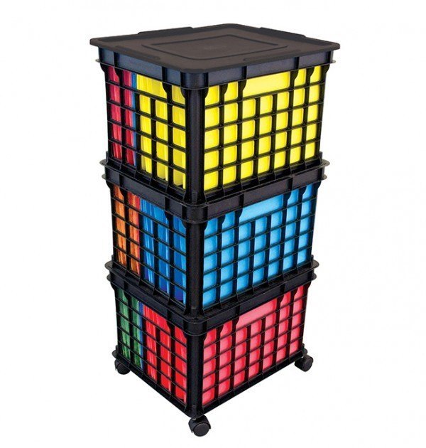 Stacking Black Crates With File Folders And Wheels Gracious Living