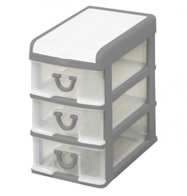 Clear Nick-nack Storage - 3 Drawers w/ Hinged Lid - Assorted Colours ...